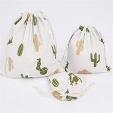 Load image into Gallery viewer, 3-Piece Set Travel Travel Drawstring Cotton Storage Bag, White with Green Leaves
