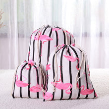 Load image into Gallery viewer, 3-Piece Set Travel Travel Drawstring Cotton Storage Bag, White with Green Leaves