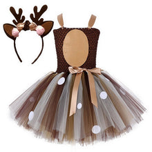 Lade das Bild in den Galerie-Viewer, 2-8 Years Little Girls Eve Xmas Dress up Party Dresses Kids Deer Animal Tutu Dress with Headband
