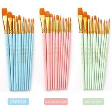 Load image into Gallery viewer, 10 PCs Mint Green Nylon Hair Brush Wooden Watercolor Brush Art Supplies