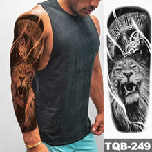 Lade das Bild in den Galerie-Viewer, 2pcs Large Arm Sleeve Tattoo Lion Crown King Rose Waterproof Temporary Tatoo Sticker