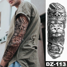 Lade das Bild in den Galerie-Viewer, 2pcs Large Arm Sleeve Tattoo Lion Crown King Rose Waterproof Temporary Tatoo Sticker