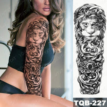 Lade das Bild in den Galerie-Viewer, 2pcs Large Arm Sleeve Tattoo Lion Crown King Rose Waterproof Temporary Tatoo Sticker