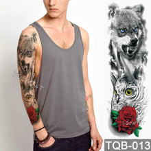 Lade das Bild in den Galerie-Viewer, 2pcs Large Arm Sleeve Tattoo Lion Crown King Rose Waterproof Temporary Tatoo Sticker
