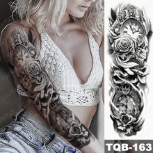 Lade das Bild in den Galerie-Viewer, 2pcs Large Arm Sleeve Tattoo Lion Crown King Rose Waterproof Temporary Tatoo Sticker