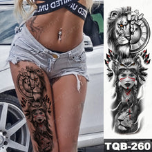 Lade das Bild in den Galerie-Viewer, 2pcs Large Arm Sleeve Tattoo Lion Crown King Rose Waterproof Temporary Tatoo Sticker