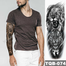 Lade das Bild in den Galerie-Viewer, 2pcs Large Arm Sleeve Tattoo Lion Crown King Rose Waterproof Temporary Tatoo Sticker