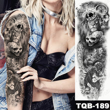 Lade das Bild in den Galerie-Viewer, 2pcs Large Arm Sleeve Tattoo Lion Crown King Rose Waterproof Temporary Tatoo Sticker