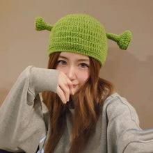 Lade das Bild in den Galerie-Viewer, Warm Winter Knit Beanie Hats Green Monster Shrek Cartoon Cute Headgear Wool Unisex