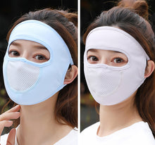 Lade das Bild in den Galerie-Viewer, 2PCs Ear-Mounted Sunscreen Mask Cover Full Face Summer Breathable Ice Silk Face Mask