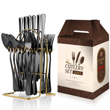 Lade das Bild in den Galerie-Viewer, 304 Stainless Steel Flatware Sets 24-Piece Suit Western Food Four Main Pieces Tableware Stand Gift Box Multi-Color