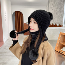 Lade das Bild in den Galerie-Viewer, Warm Winter Knit Beanie Hats Wool Cover Cold Protection in Winter Warm Velvet Padded Thickened Fur Ball Ear Protection Unisex