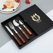 Lade das Bild in den Galerie-Viewer, 304 Stainless Steel Flatware Sets 4PCs Rosewood Wooden Handle Knife, Fork and Spoon with Storage Bag