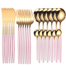 Lade das Bild in den Galerie-Viewer, 304 Stainless Steel Flatware Sets Western Food/Steak Knife, Fork and Spoon 24Pcs Gold Purple Color