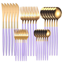 Lade das Bild in den Galerie-Viewer, 304 Stainless Steel Flatware Sets Magic Color Green Purple 6 Sets Knife and Fork 30pcs