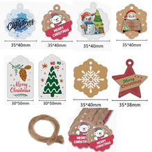 Lade das Bild in den Galerie-Viewer, 2x100pcs Kraft Paper Snowflake Shape Merry Christmas Cards Paper Tags with Hemp Rope tape