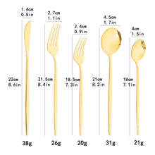 Lade das Bild in den Galerie-Viewer, 304 Stainless Steel Flatware Sets 20PCs Bright Golden Knife Fork Dessert Spoon and Fork Set