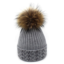 Lade das Bild in den Galerie-Viewer, Warm Winter Knit Beanie Hats Autumn and Winter New Raccoon Fur Ball Women's Silver Silk Thermal Head Cover Unisex