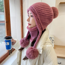 Lade das Bild in den Galerie-Viewer, Warm Winter Knit Beanie Hats Wool Cover Cold Protection in Winter Warm Velvet Padded Thickened Fur Ball Ear Protection Unisex