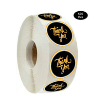 Load image into Gallery viewer, 2x500pcs Christmas Xmas Black Background Gold Word Silver Word Thank You Sticker Gift Label tape
