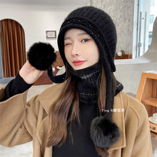 Lade das Bild in den Galerie-Viewer, Warm Winter Knit Beanie Hats Wool Cover Cold Protection in Winter Warm Velvet Padded Thickened Fur Ball Ear Protection Unisex