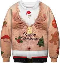 Load image into Gallery viewer, 3D Printed Christmas Chest Hair Funny Pattern Hooded round Neck Sweatshirt