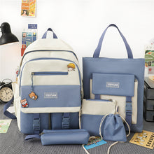 Load image into Gallery viewer, New Five-Piece Schoolbag Female Korean Harajuku Contrast Color Large Capacity