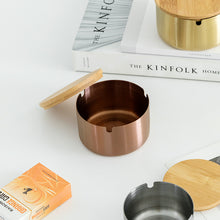 Load image into Gallery viewer, Ashtray Stainless Steel Ash Tray Lid Prevent Fly Ash s Bamboo Cover Cigarette Set Ashtray