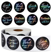 Load image into Gallery viewer, 2x500pcs Xmas Christmas Stickers Roll Label 6 Design Black Background Hot Laser Gold Thank You Gift Stick Paper Adhesive Tape