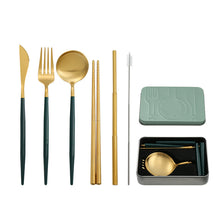Lade das Bild in den Galerie-Viewer, 304 Stainless Steel Flatware Sets Green Gold Pink Gold Black Removable Portable Outdoor Tableware Set