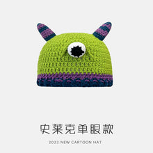 Lade das Bild in den Galerie-Viewer, Warm Winter Knit Beanie Hats Green Monster Shrek Cartoon Cute Headgear Wool Unisex