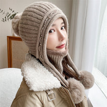 Lade das Bild in den Galerie-Viewer, Warm Winter Knit Beanie Hats Wool Cover Cold Protection in Winter Warm Velvet Padded Thickened Fur Ball Ear Protection Unisex