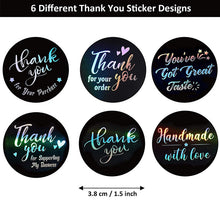 Load image into Gallery viewer, 2x500pcs Xmas Christmas Stickers Roll Label 6 Design Black Background Hot Laser Gold Thank You Gift Stick Paper Adhesive Tape