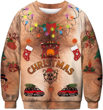 Load image into Gallery viewer, 3D Printed Christmas Chest Hair Funny Pattern Hooded round Neck Sweatshirt
