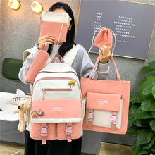 Load image into Gallery viewer, New Five-Piece Schoolbag Female Korean Harajuku Contrast Color Large Capacity