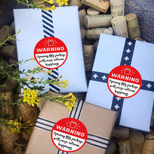 Load image into Gallery viewer, 2x500pcs Xmas Christmas Stickers Roll Label Red and White Warning Opening Package Will Cause Extreme Clicks Warning