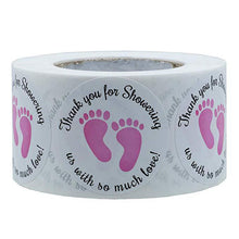 Load image into Gallery viewer, 2x500pcs Xmas Christmas Stickers Roll Label Red Blue Baby Feet Thank You Showering Love