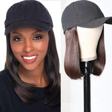 Load image into Gallery viewer, Women Wig Hat with One Peaked Cap Bobhaircut Straight Hair Full Set W134