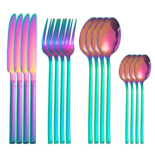 Lade das Bild in den Galerie-Viewer, 304 Stainless Steel Flatware Sets Golden Square Handle Steak Knife, Fork and Spoon 16pcs