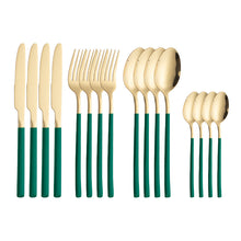 Lade das Bild in den Galerie-Viewer, 304 Stainless Steel Flatware Sets Golden Square Handle Steak Knife, Fork and Spoon 16pcs