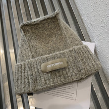 Load image into Gallery viewer, Warm Winter Knit Beanie Hats Korean Designer Model Simple Patch Woolen Cap Children Unisex
