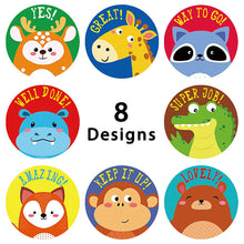 Load image into Gallery viewer, 2x500pcs Xmas Christmas Stickers Roll Label Children's Animal World Yes Great Award Incentive Toy Sealing