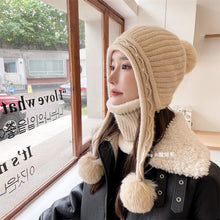 Lade das Bild in den Galerie-Viewer, Warm Winter Knit Beanie Hats Wool Cover Cold Protection in Winter Warm Velvet Padded Thickened Fur Ball Ear Protection Unisex