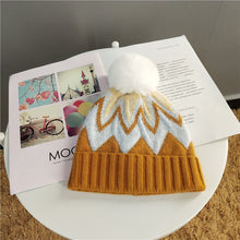 Lade das Bild in den Galerie-Viewer, Warm Winter Knit Beanie Hats Autumn and Winter Imitation Rabbit Fur Line Korean Striped Casual Cute Unisex