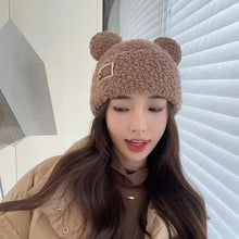 Lade das Bild in den Galerie-Viewer, Warm Winter Knit Beanie Hats Cute Bear Ear Hat Earmuffs Cap for Women Unisex