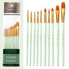 Load image into Gallery viewer, 10 PCs Mint Green Nylon Hair Brush Wooden Watercolor Brush Art Supplies
