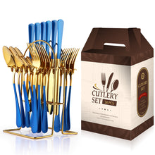 Lade das Bild in den Galerie-Viewer, 304 Stainless Steel Flatware Sets 24-Piece Suit Western Food Four Main Pieces Tableware Stand Gift Box Multi-Color