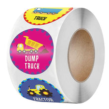 Load image into Gallery viewer, 2x500pcs Xmas Christmas Stickers Roll Label Children's Bus Cargo Soil Pushing Crane Tractor Award Incentive Toy Sealing