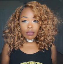 Load image into Gallery viewer, Women Wig Small Volume Mid-Length Curly Hair Black Brown Gradient Color Headgear W113