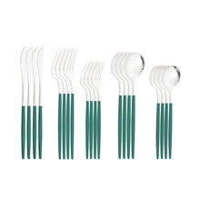 Lade das Bild in den Galerie-Viewer, 304 Stainless Steel Flatware Sets 20PCs Bright Golden Knife Fork Dessert Spoon and Fork Set